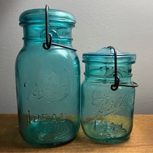 Vintage Ball Jars Turquoise 1776-1976 Bicentennial Aqua Quart & Pint Set Of 2